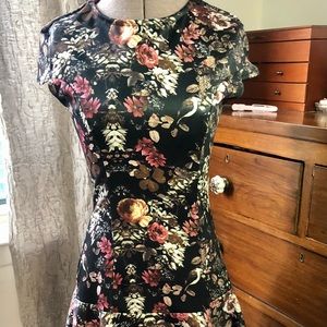 Black floral stretchy dress so flattering!